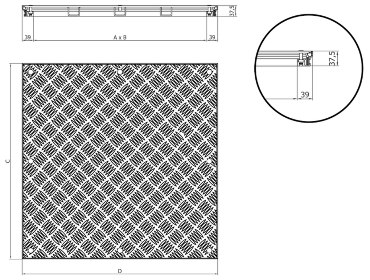TP TOPTEK AD NASIST ALUMINIO Esquema técnico general de la tapa TOPTEK antideslizante no asistida, fabricada en aluminio.
