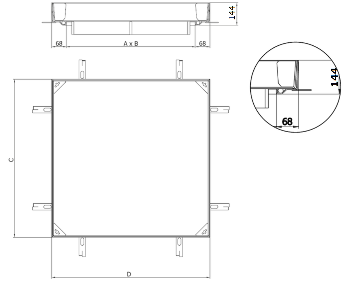 TP TOPTEK URBAN NASIST H120 AG Esquema técnico general de la tapa TOPTEK URBAN no asistida, fabricada en acero galvanizado, de H144.