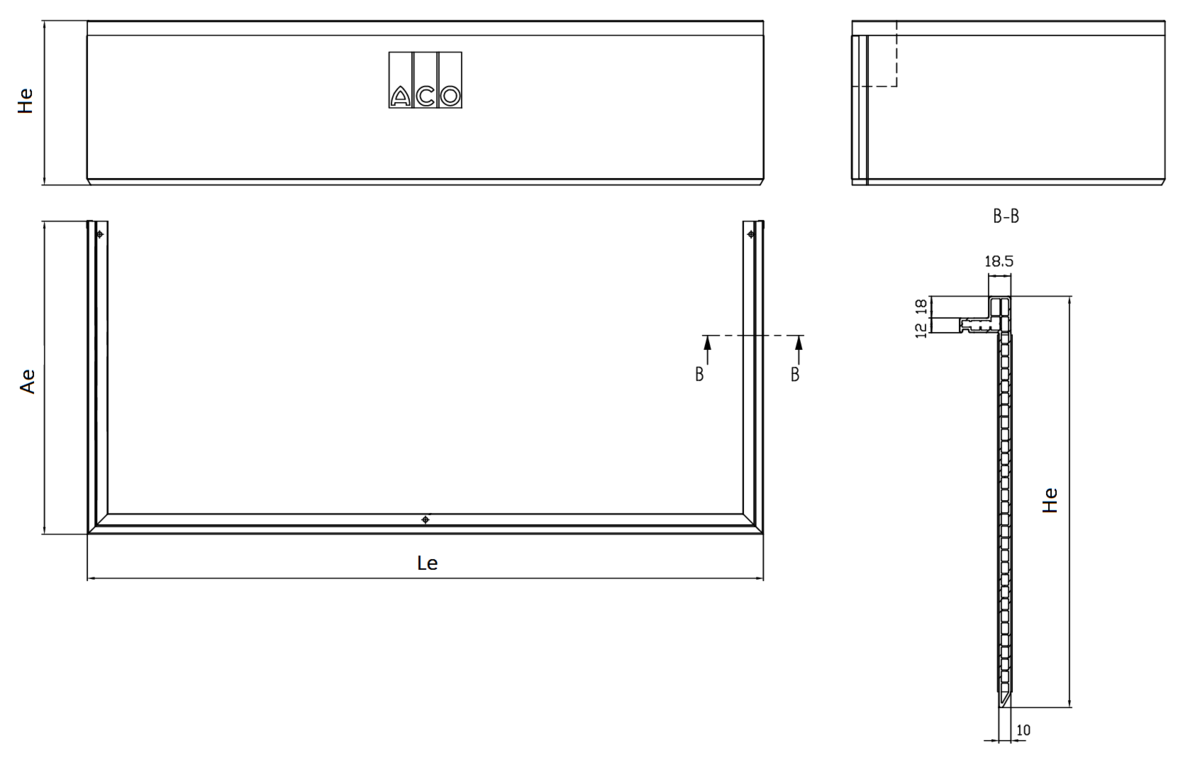 TRLUZ REALCE AJUSTABLE Esquema técnico generico del realce de tragaluz THERM, realce de altura ajustable H30/300.