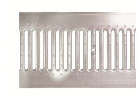 Render de la reja para canal N 200, reja pasarela 130x9 en acero galvanizado de dimensiones L1000 A255 H15 con sistema de fijación con clavija, clase de carga A15.