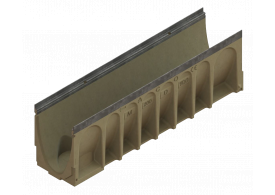Render del canal MULTIDRAIN 200 0.0 L1000 H265 de hormigón polímero sin reja, sistema de fijación Drainlock y premarca rompible vertical DN/OD 160