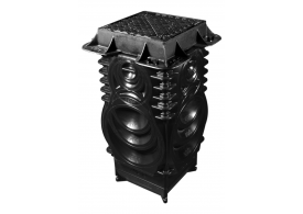 Render de unidad de inspección y registro de arqueta para canales de drenaje ACO QMAX 550/700/900 en polietileno de alta dendisdad (HDPE) y reja ranurada de fundición F900