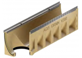 Render del canal MULTILINE SEAL IN V200 0.0.2 L1000 H275 de hormigón polímero sin reja, sistema de fijación Drainlock con bastidor de acero galvanizado y junta labiolaberintica vertical DN/OD 160