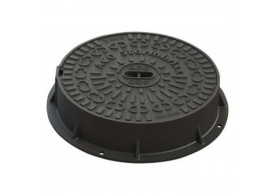 Render da tampa para o tanque STORMBRIXX realizado em fundição, de dimensiones Ø528 e 110mm de altura, classe de carga D400.