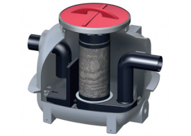 Render do separador de hidrocarbonetos aéreo COALISATOR-P NST em polietileno de alta densidade (HDPE).