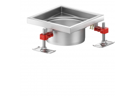 Plano de fabricação em formato .pdf do corpo de ralo higiênico ACO EG 200x200 quadrado em aço inoxidável AISI304 com enchimento da flange de PUR, com conexão Ø142 para fundo Ø157.