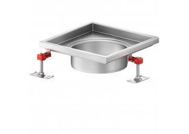 Plano de fabricação em formato .pdf do corpo de ralo higiênico ACO EG 300x300 quadrado em aço inoxidável AISI304 com enchimento da flange de PUR, com conexão Ø200 para fundo Ø220.