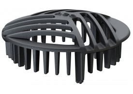 Render da grelha tipo pinha para ralo tipo ACO GRAVITY, fabricada em ferro fundido, com Ø215 mm de diámetro
