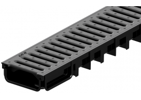 Render conjunto canal Easyline 100 HDPE negro H50 L1000mm con reja pasarela A15 HDPE