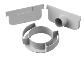 Render kit Easyline 100 HDPE Gris H50 compuesto por tapa ciega, tapa con salida Ø32 y salida vertical Ø110