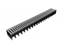 Render del canal MUFLE 4ALL H92 en polipropileno negro con reja pasarela de acero galvanizado clase de carga A15.