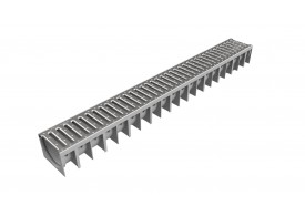 Render do canal MUFLE 4ALL H92 em polipropileno cinza com grelha passarela em aço galvanizado classe de carga A15.