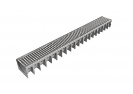 Render do canal MUFLE 4ALL H92 em polipropileno cinza com grelha passarela slim em aço galvanizado A15.