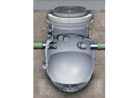 Render del decantador enterrado COALISATOR-P de polietileno de alta densidad (HDPE).