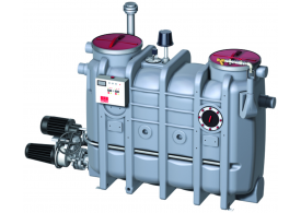 Render del separador de grasas aéreo LIPUJET-P-OMP de polietileno de alta densidad (HDPE), ovalado, extension manual con bomba de residuos (MP).