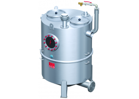 Render del separador de grasas aéreo LIPUJET-S-RD de acero inoxidable AISI316, redondo, extensión con tubo de succión (D).