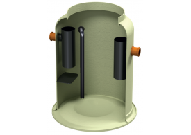 Render del separador de grasas enterrado LIPUMAX-G-D de plástico reforzado con fibra de vidrio (GRP), extensión con tubo de succión (D).