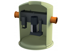 Render do separador de hidrocarbonetos enterrado OLEOPASS-G em plástico com reforço de fibra de vidro (GRP), com bypass interno.