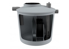 Render separador hidrocarburos con desarenador pequeño, coalescencia y obturación en formato cilíndrico, modelo SHDPCO.