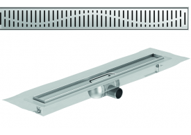 Render 3D canal Showerdrain -C 2.0 com flange S/H DN50 H:92-140mm com sifão de 50mm e grelha WAVE com tela CD000673 // CD000674 // CD000675 // CD000676 // CD000677 // CD000678 // CD000679