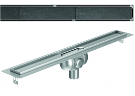 Render 3D canal Showerdrain -C 2.0 com flange S/V DN50 H:92-140mm com sifão de 50mm e grelha TILE sem tela CD000365 // CD000366 // CD000367 // CD000368 // CD000369 // CD000370 // CD000371
