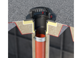 Render do sumidouro GRAVITY em fundição instalado em uma cobertura deck.