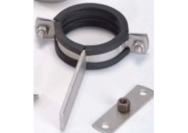 Render general del soporte para fijación con soposrte y fijación de la tubería PIPE, fabricado en acero inoxidable.